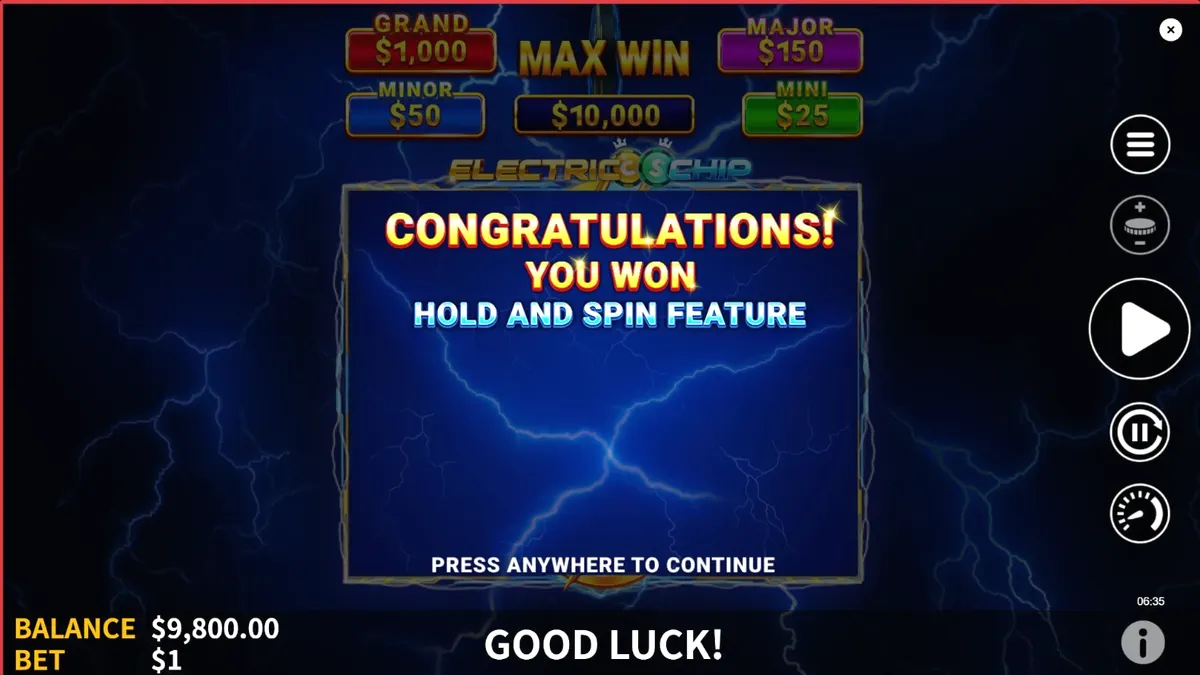 Interface do jogo de slot Electric Chip com luzes neon e símbolos de cassino